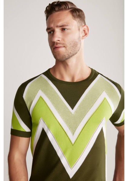 M Logolu Haki Giza Pamuk Triko T-Shirt modelleri