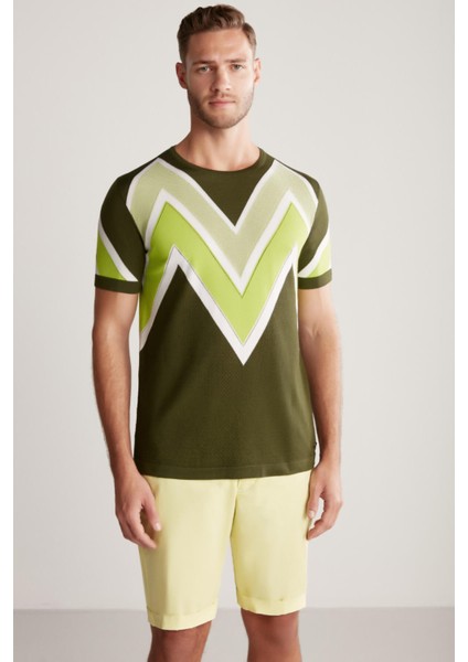 M Logolu Haki Giza Pamuk Triko T-Shirt fırsatları