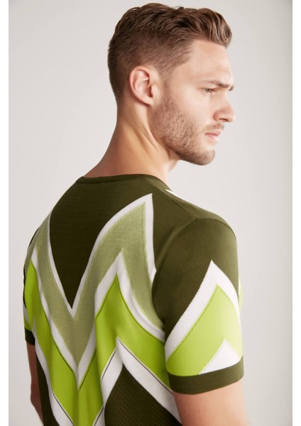 M Logolu Haki Giza Pamuk Triko T-Shirt indirimleri