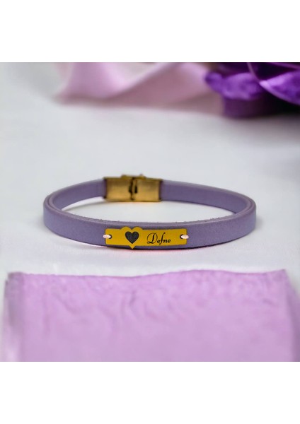 Altın Plakalı 14 Ayar Defne Ismine Özel Kalp Motifli Doğal Mor Derili Hediye BILEKLIK-570ISIM fiyatları