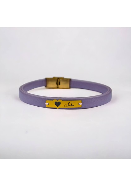 Altın Plakalı 14 Ayar Seda Ismine Özel Kalp Motifli Doğal Mor Derili Hediye BILEKLIK-570ISIM fiyatları