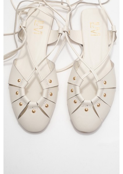 Darıa Ekru Hakiki Deri Troklu Bilekten Bağcıklı Kadın Sandalet fiyatları