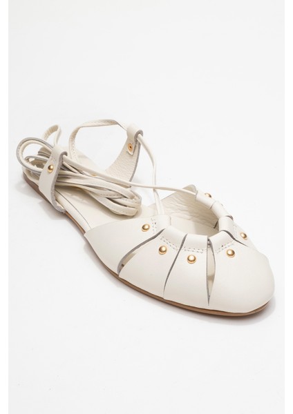 Darıa Ekru Hakiki Deri Troklu Bilekten Bağcıklı Kadın Sandalet modelleri