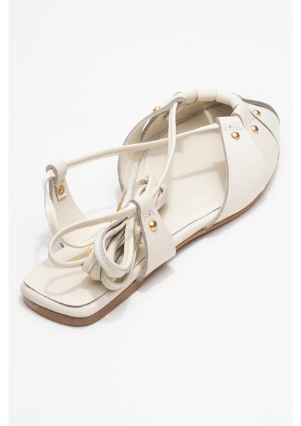 Darıa Ekru Hakiki Deri Troklu Bilekten Bağcıklı Kadın Sandalet indirimleri