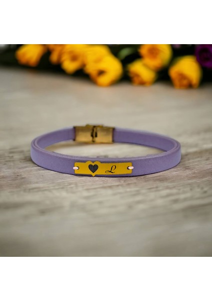 14 Ayar Altın Plakalı L Harfine Özel Doğal Mor Derili Kalp Motifli Hediye BILEKLIK-570HARF fiyatları