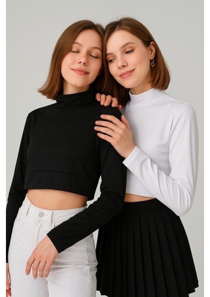 Mırach Kadın Uzun Kollu Crop Boyunluk Set Siyah Beyaz – Çok Yönlü ve Modern indirimleri