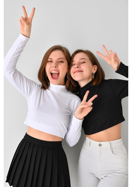 Mırach Kadın Uzun Kollu Crop Boyunluk Set Siyah Beyaz – Çok Yönlü ve Modern