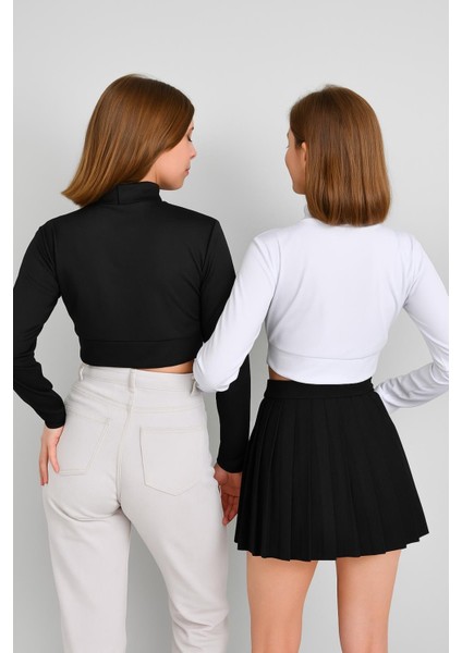 Mırach Kadın Uzun Kollu Crop Boyunluk Set Siyah Beyaz – Çok Yönlü ve Modern