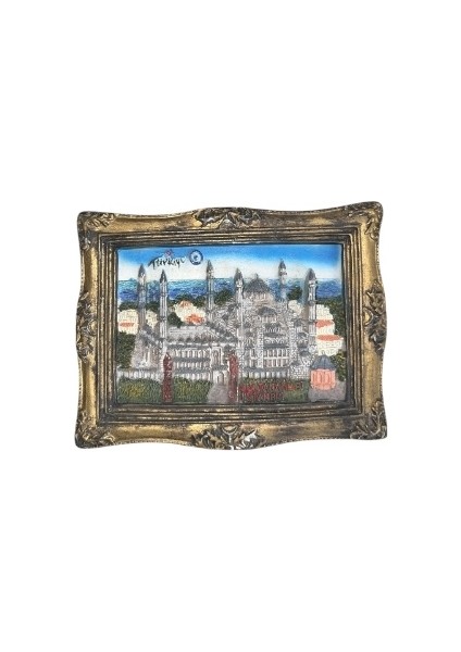 Vintage 3 Boyutlu El Boyaması Kabartmalı Sultanahmet Camii Figürlü Dekoratif Duvar Süsü – Küçük Boy