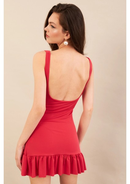 Kadın Mercan Degaje Yaka Mini Elbise COL0078