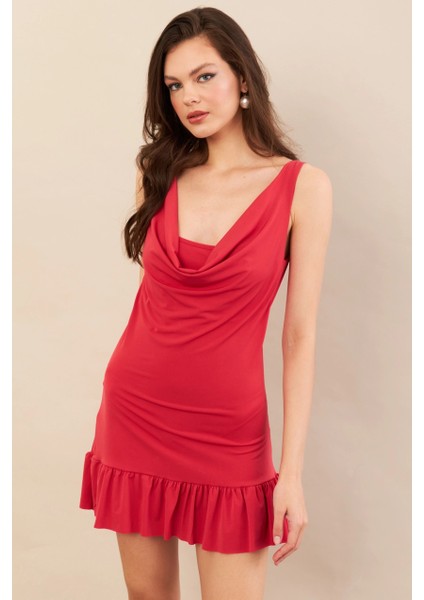 Kadın Mercan Degaje Yaka Mini Elbise COL0078 fiyatları