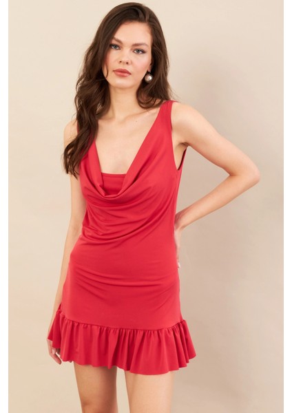 Kadın Mercan Degaje Yaka Mini Elbise COL0078 modelleri