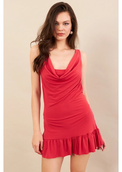 Kadın Mercan Degaje Yaka Mini Elbise COL0078 indirimleri