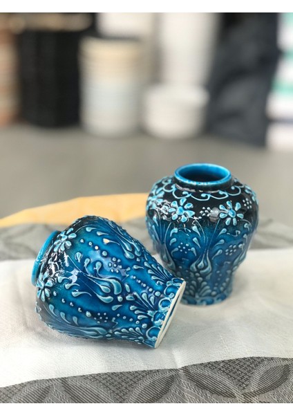 2’li Mavi Seramik Mini Saksı Seti – 10 cm Yükseklik – Dekoratif Çiçek ve Sukulent Saksısı fiyatları