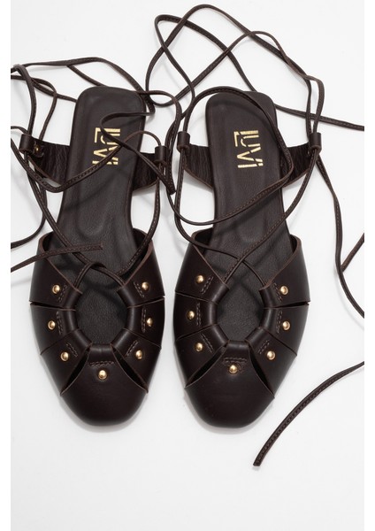 Darıa Kahverengi Hakiki Deri Troklu Bilekten Bağcıklı Kadın Sandalet fiyatları