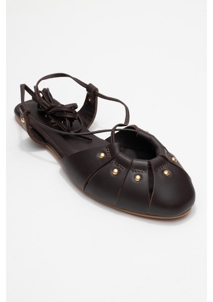 Darıa Kahverengi Hakiki Deri Troklu Bilekten Bağcıklı Kadın Sandalet modelleri