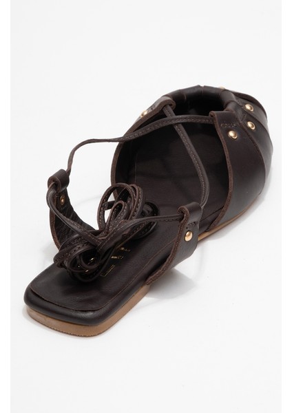 Darıa Kahverengi Hakiki Deri Troklu Bilekten Bağcıklı Kadın Sandalet indirimleri