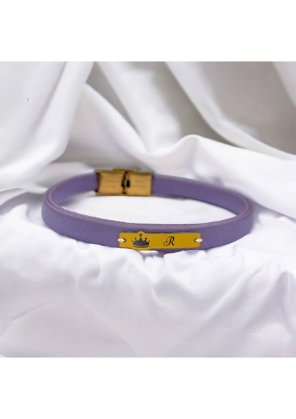 14 Ayar Plakalı Altın R Harfine Özel Taç Motifli Hakiki Mor Derili Hediye BILEKLIK-571HARF fiyatları