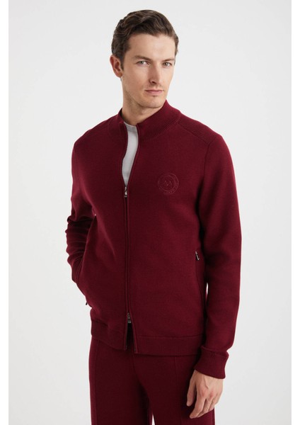 Arma Detaylı Fermuarlı Bordo Triko Spor Ceket fırsatları