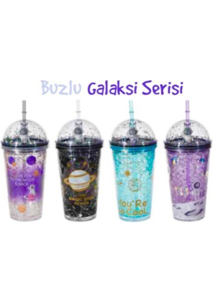 Putı Pıpetlı Bardak 450ML Buzlu Galaxy 4 Renk