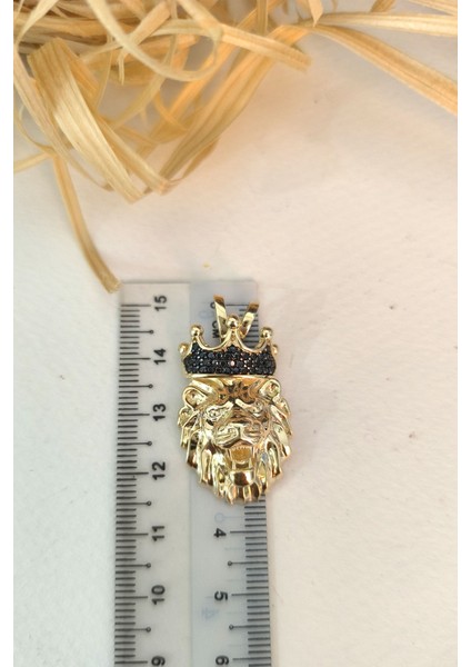 Altın 3.5 cm Büyük Boy Siyah Taşlı Aslan Kolye Ucu fırsatları