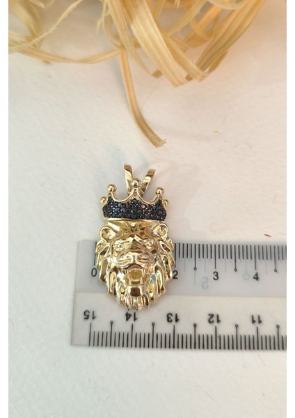 Altın 3.5 cm Büyük Boy Siyah Taşlı Aslan Kolye Ucu indirimleri