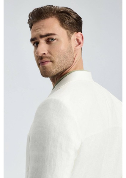 Saf Keten Kırık Beyaz Yazlık Blazer Ceket modelleri