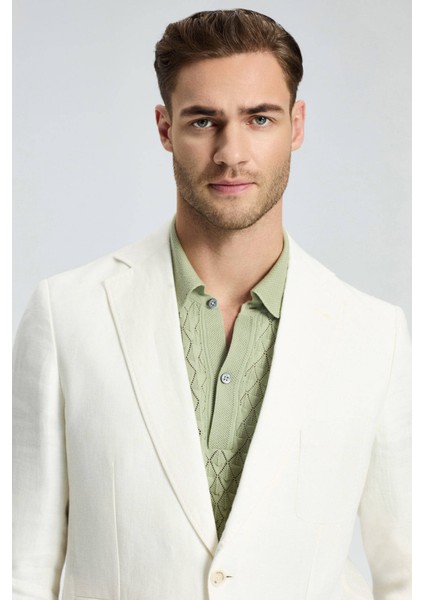 Saf Keten Kırık Beyaz Yazlık Blazer Ceket fırsatları