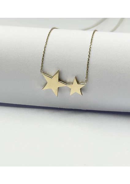 14 Ayar Altın Ikili Yıldız Kolye