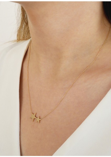 14 Ayar Altın Ikili Yıldız Kolye modelleri