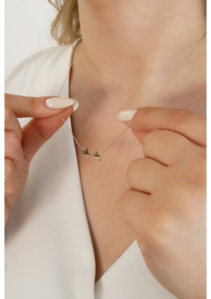 14 Ayar Altın Ikili Yıldız Kolye fırsatları