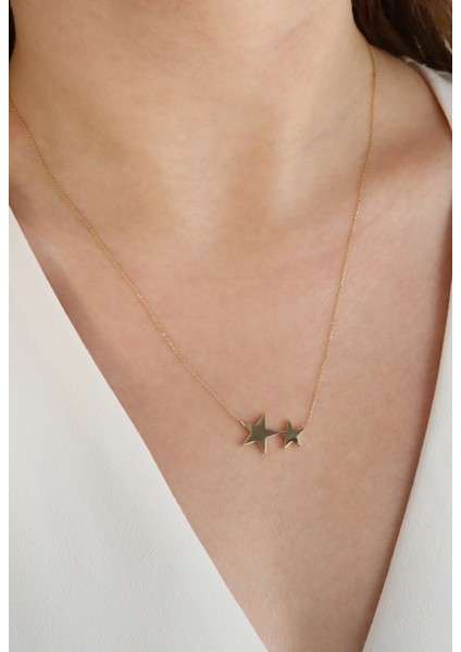 14 Ayar Altın Ikili Yıldız Kolye indirimleri