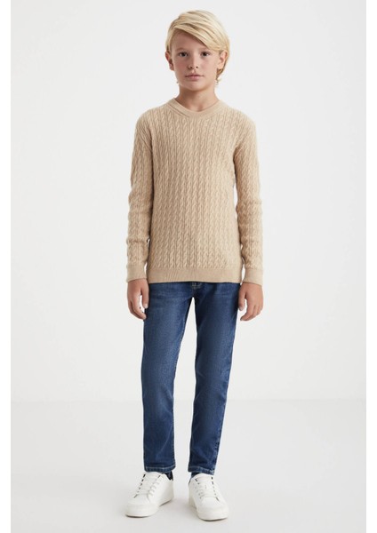 Saç Örgü Desenli Lambswool Camel Çocuk Kazak fiyatları