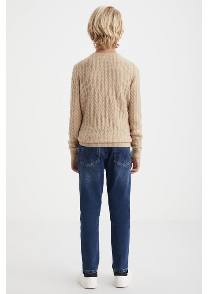 Saç Örgü Desenli Lambswool Camel Çocuk Kazak indirimleri