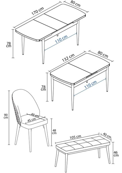 Milas Atlantik Çam 80X132 Açılabilir Mdf Masa Yemek Odası Takımı, Mutfak Takımı 4 Sandalye, 1 Bench modelleri