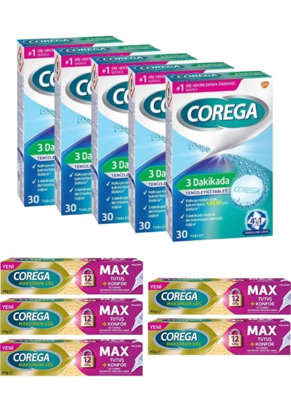 X5 3 Dakikada Diş Protezi Temizleyici 30 Tablet + X5 Max Tutuş + Konfor Protez Yapıştırıcı 40 gr