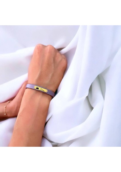 14 Ayar Plakalı Altın Cansu Ismine Özel Taç Motifli Hakiki Mor Derili Hediye BILEKLIK-571ISIM