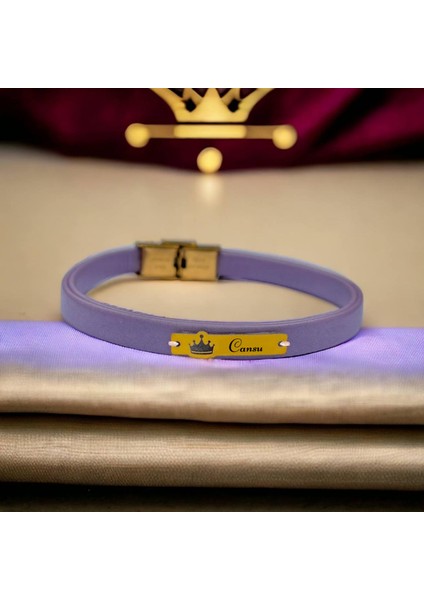 14 Ayar Plakalı Altın Cansu Ismine Özel Taç Motifli Hakiki Mor Derili Hediye BILEKLIK-571ISIM fiyatları