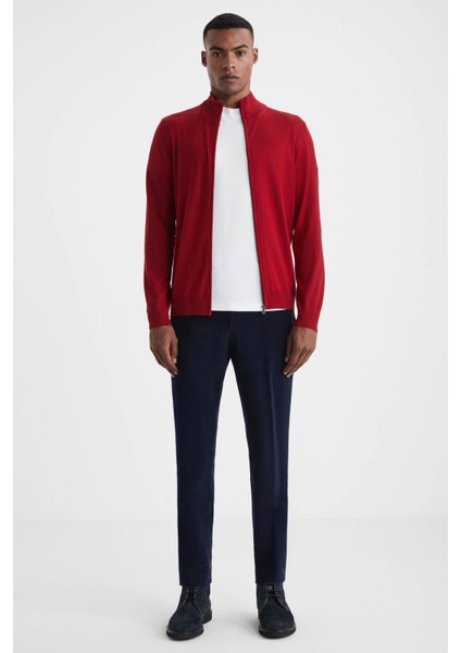 Extrafine Merino Fermuarlı Kırmızı Triko Hırka fiyatları