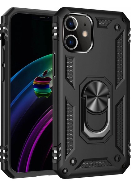 iPhone 12 Mini Kılıf Sofya Yüzüklü Silikon Kapak - Siyah