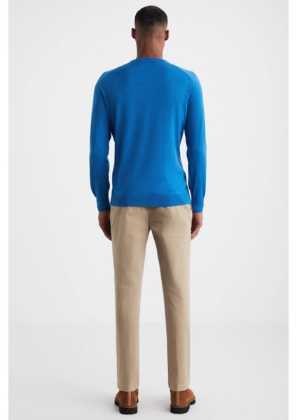 Extrafine Merino Mavi Bisiklet Yaka Triko fırsatları