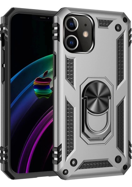 iPhone 12 Mini Kılıf Sofya Yüzüklü Silikon Kapak - Gümüş