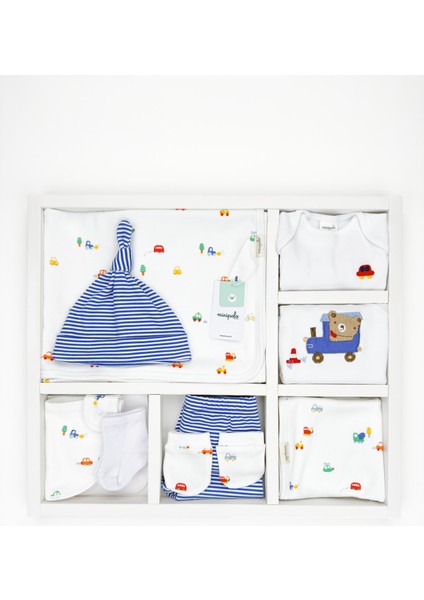 MİNİPOLO 10 Parça Erkek Yenidoğan Hastane Çıkışı Hediye Seti modelleri