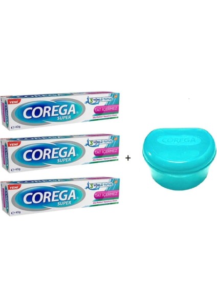 Süper Diş Protez Yapıştırıcı Krem Tat Içermez 40 gr 3 Adet + Protez Saklama Kabı