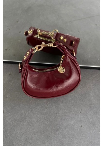 Mini Boy Kadın El ve Omuz Çanta, Detaylı ve Şık, Miusa Bordo