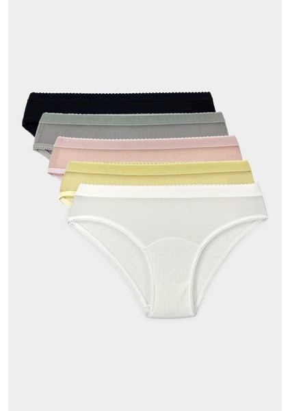 Transparan Tül Detaylı 5'li Set Kutulu Kadın Bikini Külot