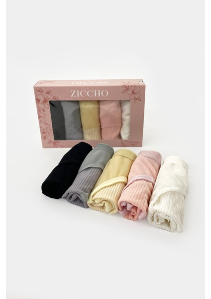 Transparan Tül Detaylı 5'li Set Kutulu Kadın Bikini Külot modelleri