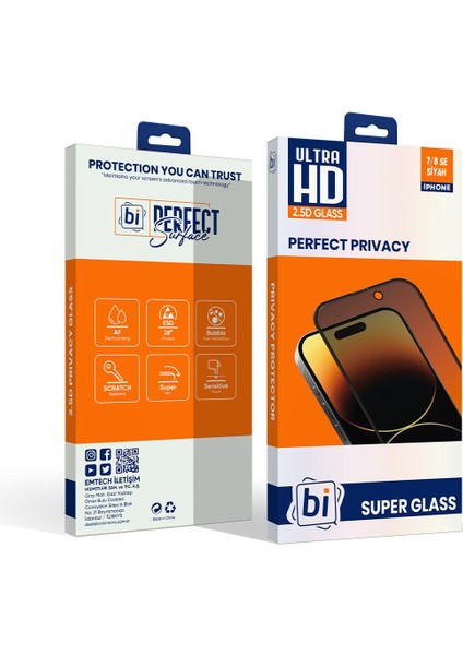 Bi 2,5d Prıvacy Super Glass IPHONE 7/8/se Siyah Ekran Koruyucu
