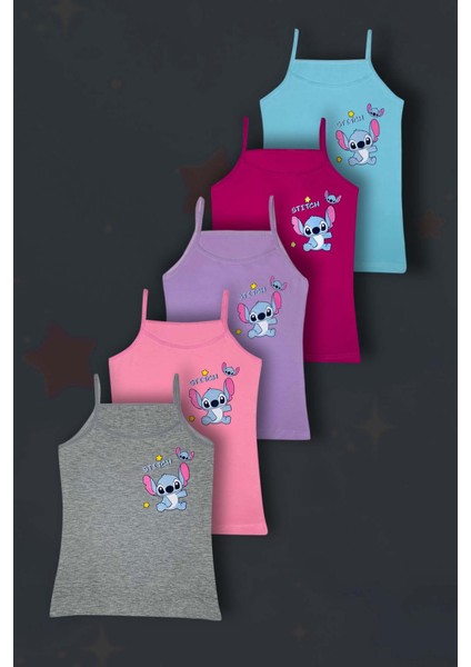 5'li Kız Çocuk Stıtch Baskılı Pamuklu Atlet