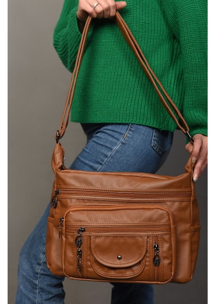 Yumuşak Deri Çok Gözlü Çapraz Çanta, Kahverengi, Şık ve Kullanışlı Tasarım fiyatları